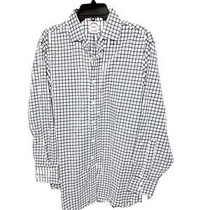 Brooks Brothers Button Down Shirt White Blue Plaid Long Sleeve Cotto 16 1/2 - 34
